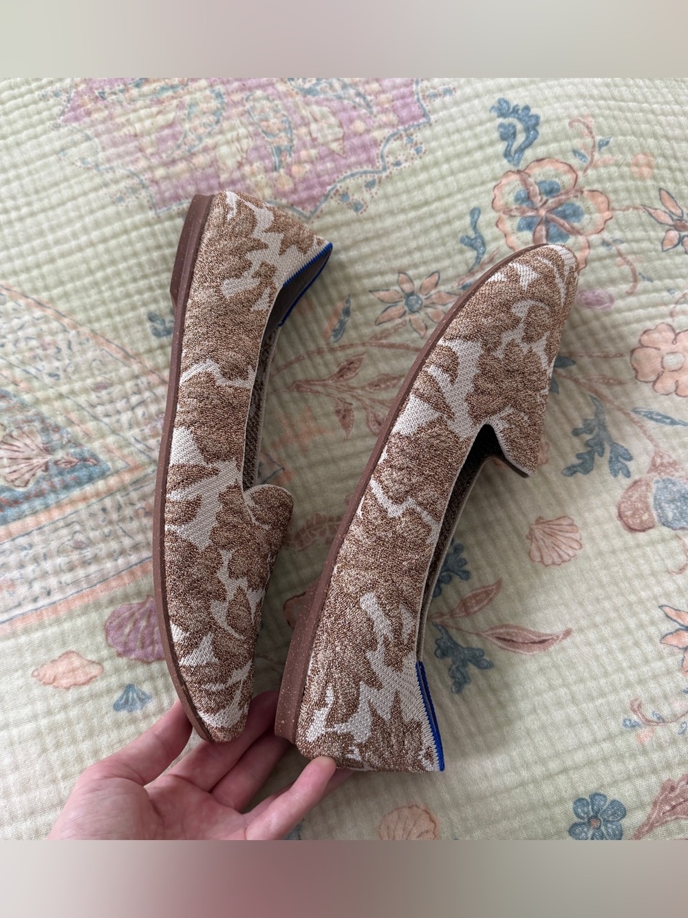 Rothy’s Gold Chantilly Lounge Loafer Metallic Floral Knit Size 12.5 - Picture 5 of 11